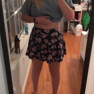 Navy & Flower Pattern Skater Skirt